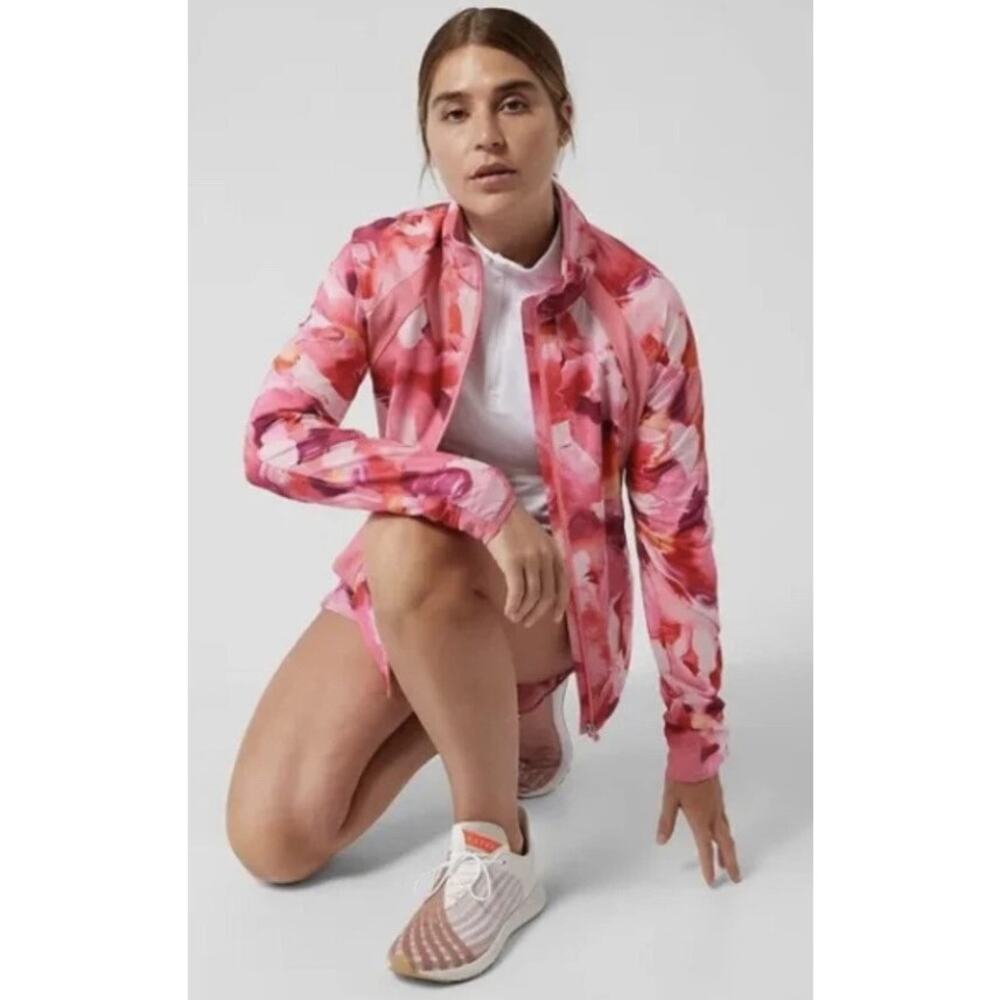 ATHLETA Run with It pink orange painted energy abstract zip up athletic jacket - Picture 5 of 11